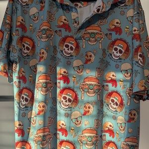 Skull Print Blue Polo Shirt